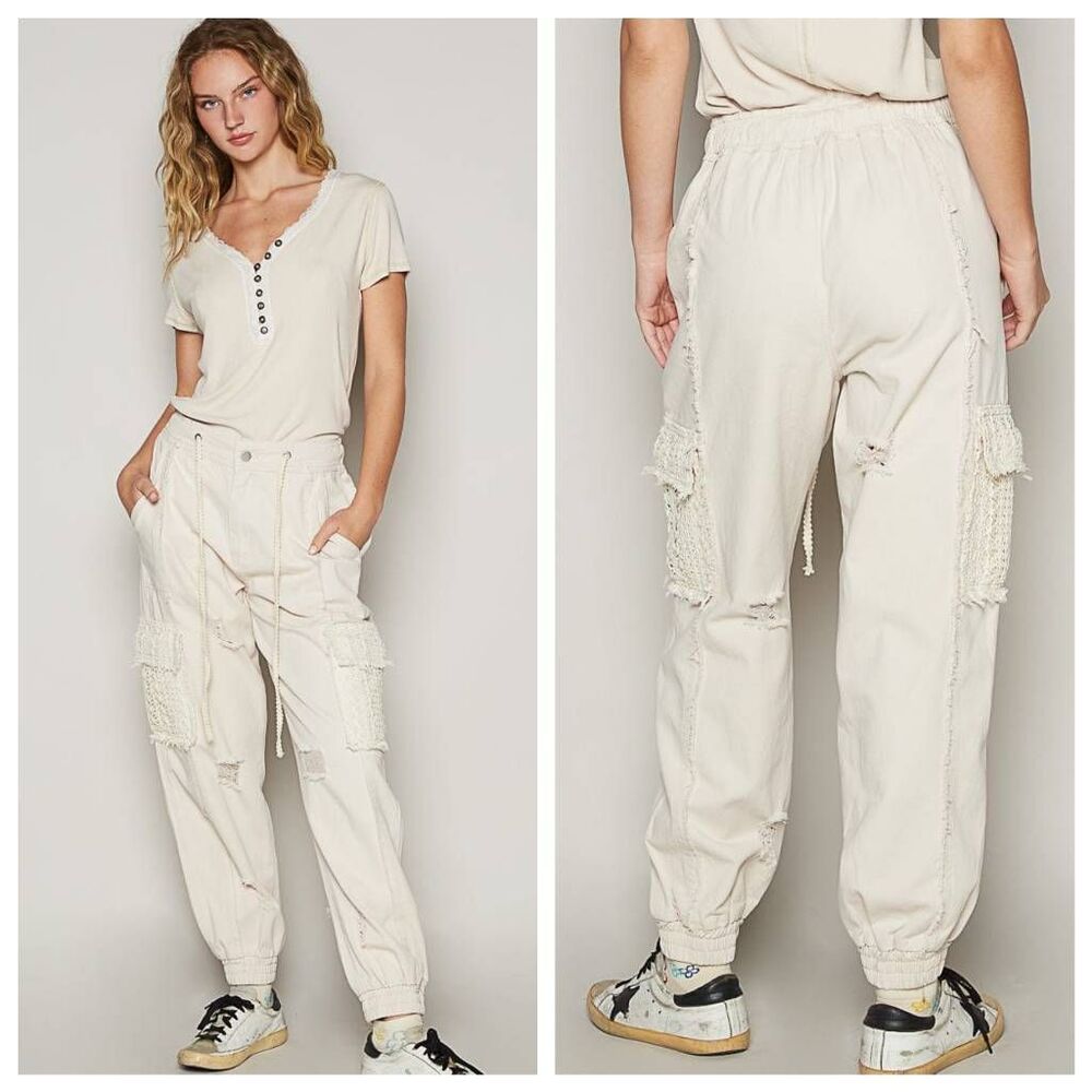 POL Cream Track Pants with Pocket Details